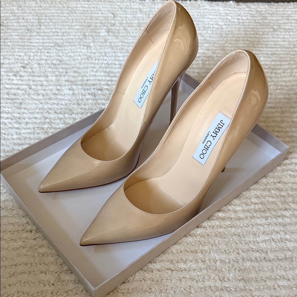 Jimmy Choo Nude Patent Pointed-Toe Stiletto Pumps